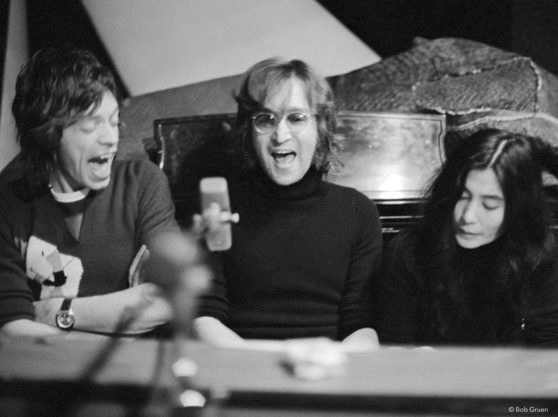 John Lennon, Yoko Ono & Mick Jagger. NYC, 1972, photographed by Bob Gruen.