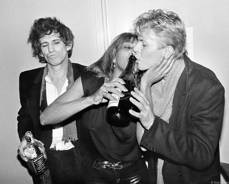 Keith Richards, Tina Turner and David Bowie. Ritz, NYC. January, 1983, photographed by Bob Gruen.