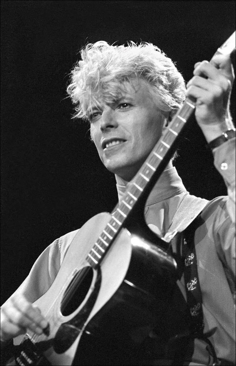 David Bowie performing at Madison Square Garden, New York City, 1983, photographed by Allan Tannenbaum.