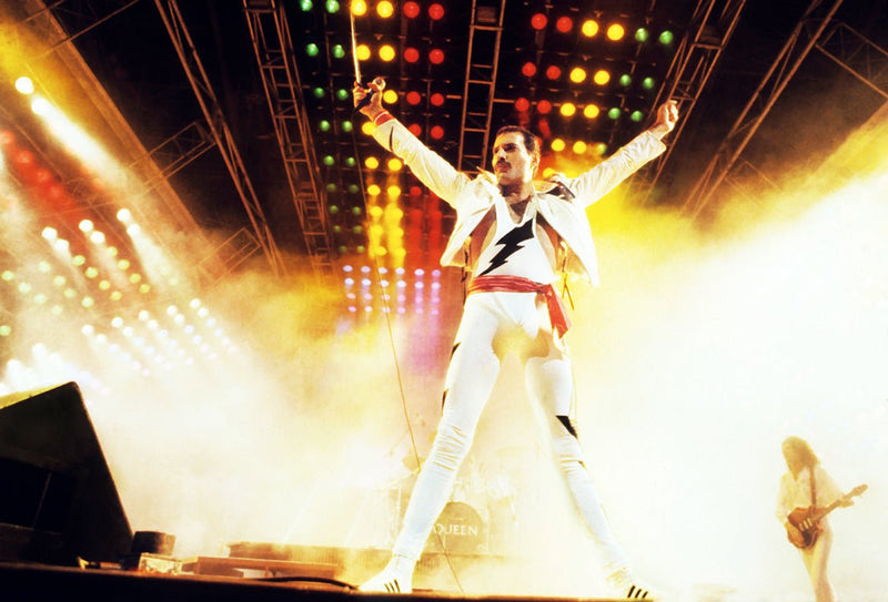 Freddie Mercury of Queen, The Works Tour, Madison Square Garden, New York City, 1985, photographed by Mark Weiss.