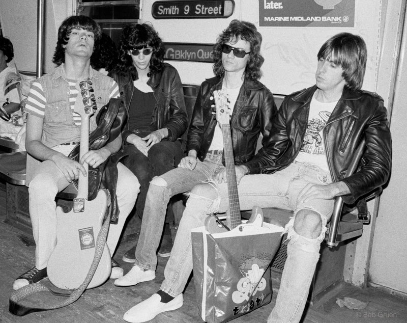 Ramones in the subway, New York City, 1975, photographed by Bob Gruen.