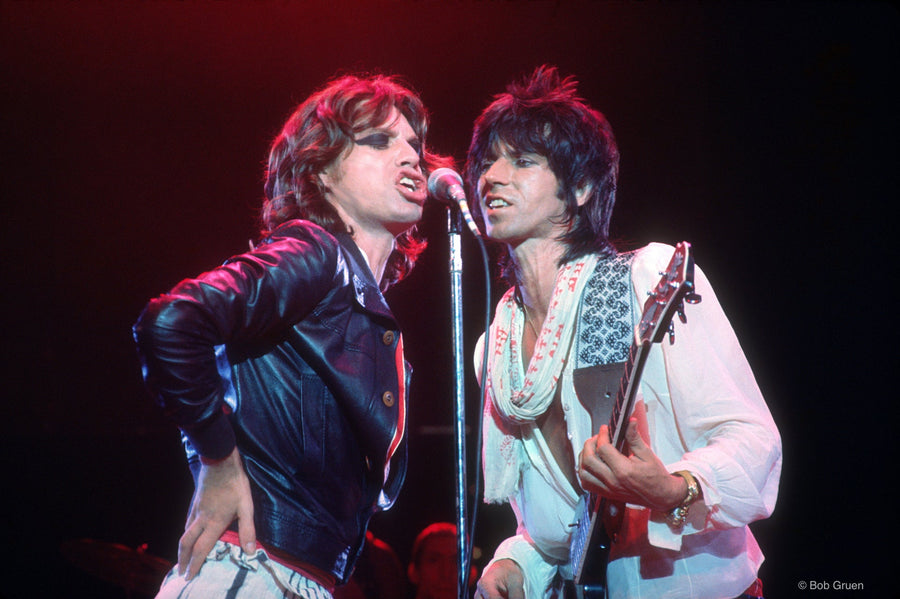 Mick Jagger and Keith Richards performing live, The Rolling Stones, photographed by Bob Gruen