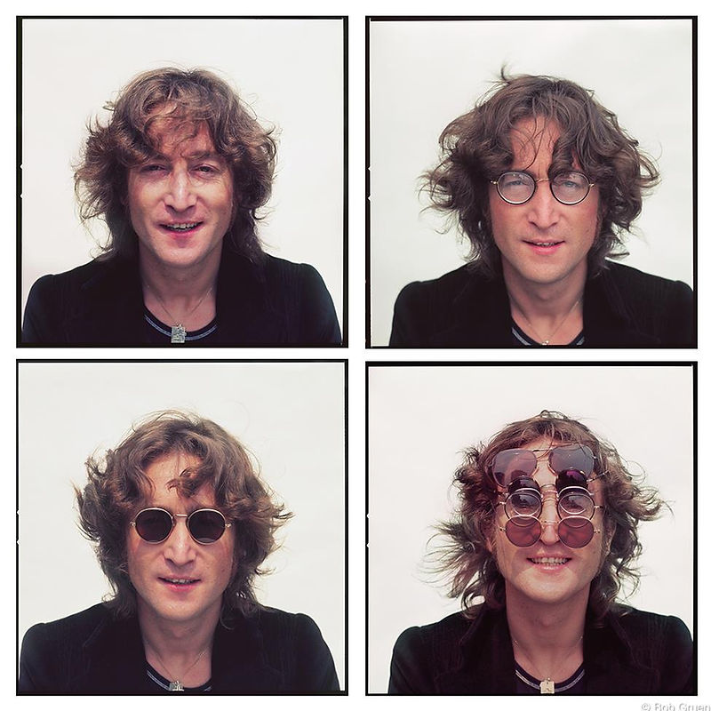 Four faces of John Lennon on rooftop. NYC, 1974, photographed by Bob Gruen.