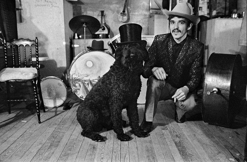 The Band Danko with his dog, Woodstock, 1968