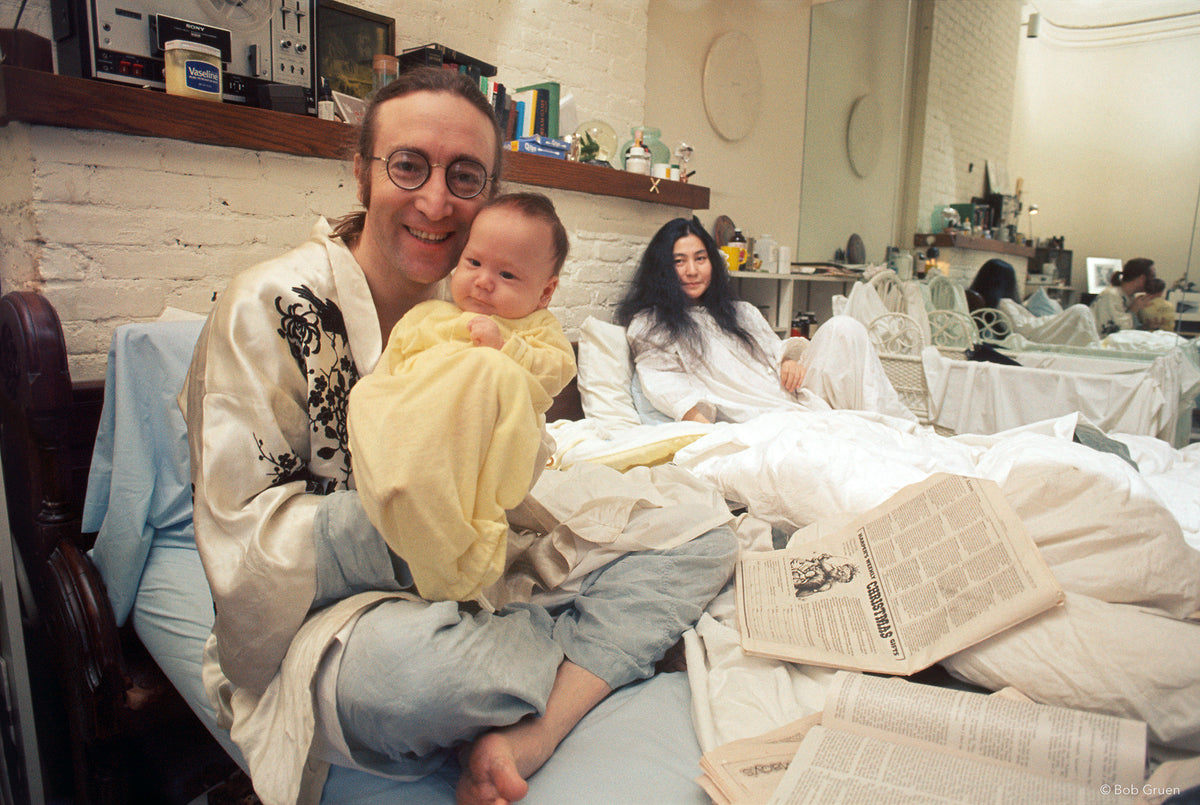John Lennon, Yoko Ono & Sean Lennon. NYC, 1975, photographed by Bob Gruen.