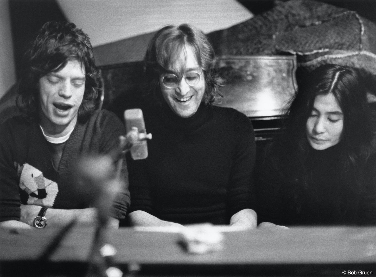 Mick Jagger, John Lennon and Yoko Ono. Record Plant, NYC. October, 1972