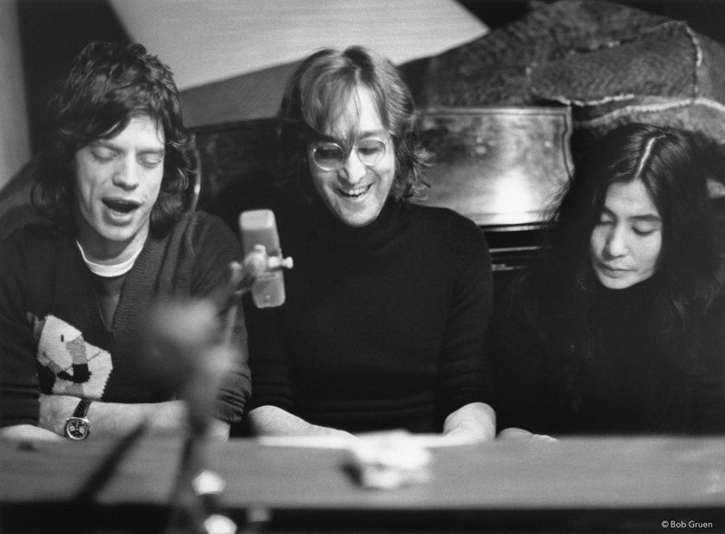 John Lennon, Yoko Ono & Mick Jagger. NYC, 1972, photographed by Bob Gruen.