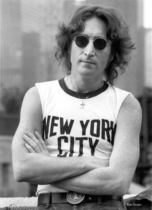 John Lennon on rooftop in New York City. August 29, 1974