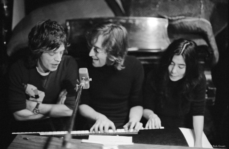 John Lennon, Yoko Ono & Mick Jagger. New York City, 1972, photographed by Bob Gruen.