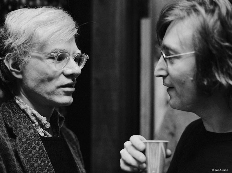 John Lennon and Andy Warhol. Record Plant, NYC, 1972, photographed by Bob Gruen.