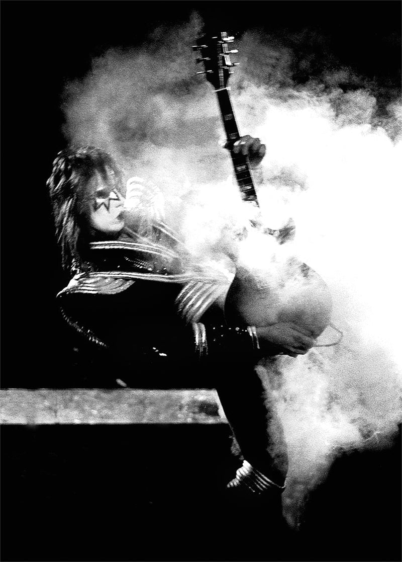 Ace Frehley of Kiss, Rock and Roll Over Tour, Madison Square Garden, New York City, 1977, photographed by Mark Weiss.