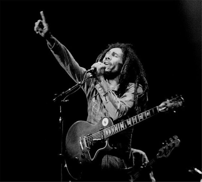 Bob Marley On Stage, 1978, photographed by Patrick Harbron.