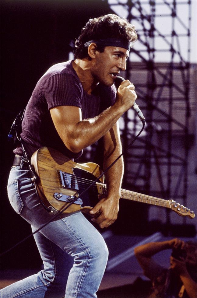 Bruce Springsteen Singing with Guitar, 1985, photographed by Patrick Harbron.