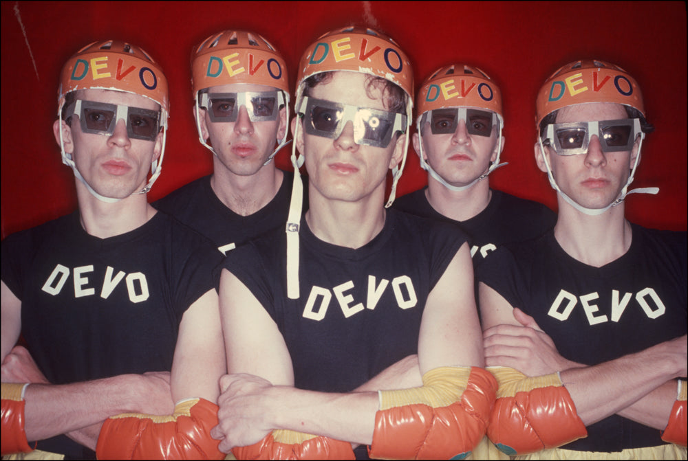 Devo, New York City, 1977, photographed by Allan Tannenbaum.