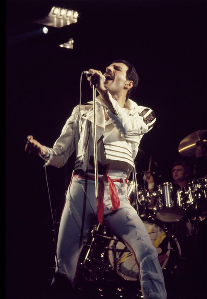 Freddie Mercury Performing Live, 1982, photographed by Patrick Harbron.