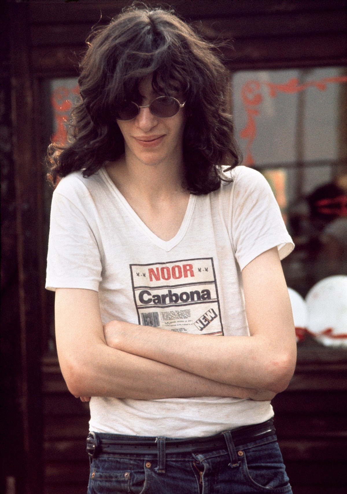 Joey Ramone photographed in London, UK in 1976 by Danny Fields.