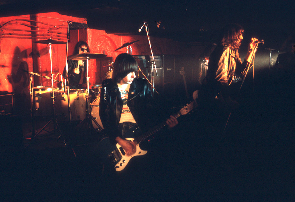 Johnny Ramone performing at Eric’s Club, Liverpool, England, 1977, photographed by Ian Dickson.