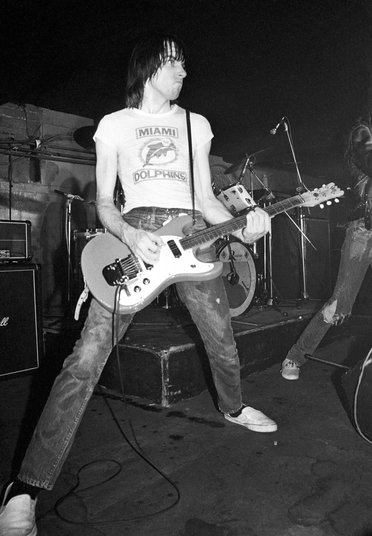 Johnny Ramone performing live in Liverpool, UK, 1978, photographed by Ian Dickson.