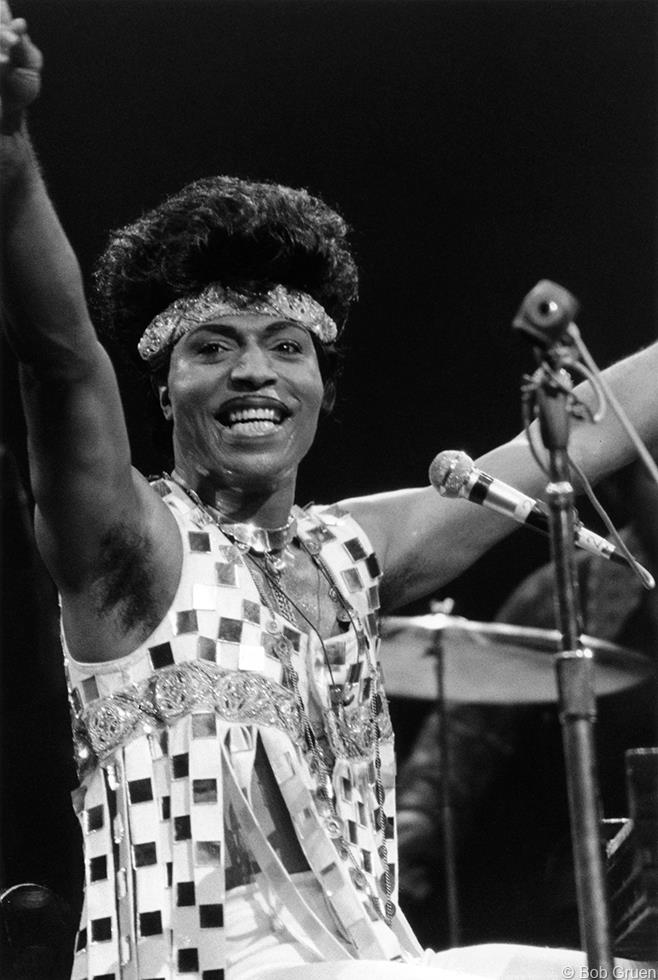 Little Richard performing in New York City, 1970, photographed by Bob Gruen.