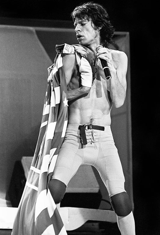 Mick Jagger of the Rolling Stones, Tattoo You Tour, Connecticut, 1981, photographed by Mark Weiss.