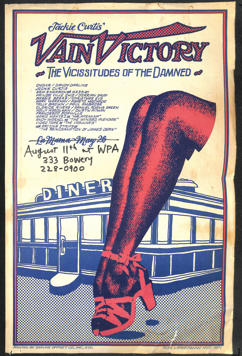 Original Vain Victory theatre poster for Jackie Curtis's 1971 production in New York City.