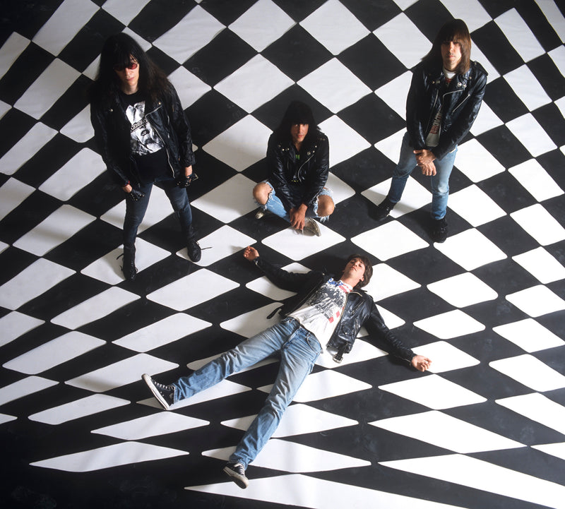 Ramones, black and white checkered floor, New York, circa 1984, photographed by George DuBose.